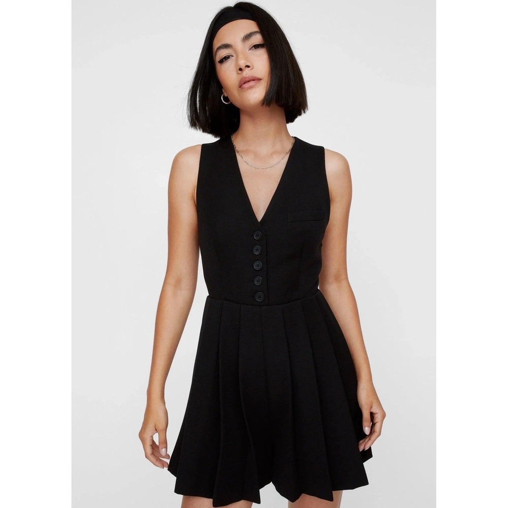 Nasty Gal Black Sleeveless Pleated Hem Mini Romper Playsuit Size 12 Summer Black - Picture 1 of 9
